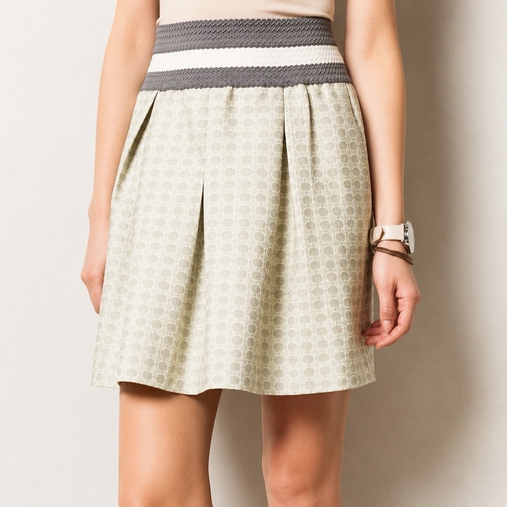 Maeve Anthropologie Jacquard Pleated Skirt Small Green Gray A-Line Stretch